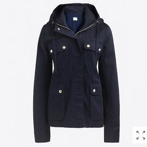 Navy resin-coated twill jacket with hood